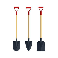 Set shovel spade flat tool icon logo vector illustration. Farming equipment. Garden instruments isolated on white background.