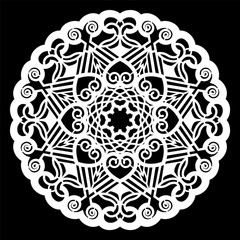 Lace 3D mandala, round symmetrical openwork pattern, lacy doily, decorative  snowflake, arabic ornament, indian ornament, embossed pattern, decorative design element,  vector