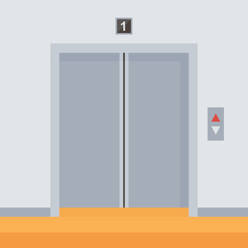 Flat Design Elevator Doors Icon, Vector Illustration.