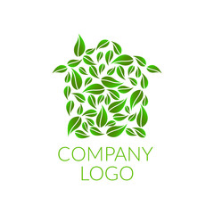 Logo dla firmy z branży ekologicznej, dom z liści © clivio1