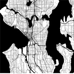 Seattle, Washington, USA, Monochrome Map Artprint