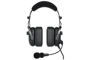 Headphones audio device, front view. 3D graphic