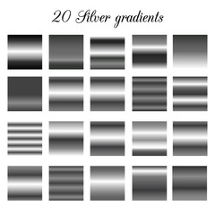 Set of silver gradients.Metallic squares collection,Vector illustration.