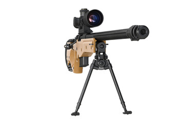 Rifle sniper aiming hunting object, front view. 3D graphic