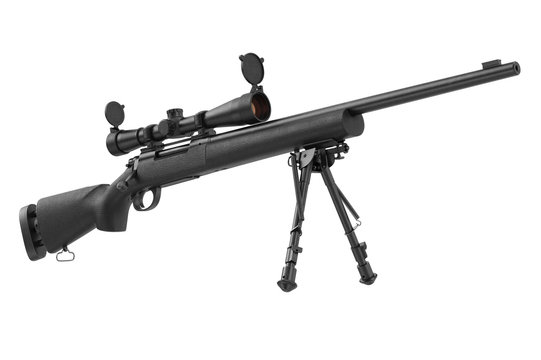 Rifle sniper with optical scope weapon gun black steel. 3D graphic
