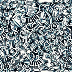 Cartoon doodles hand drawn Music seamless pattern