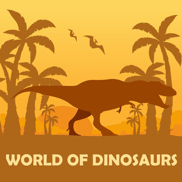 Banner World of dinosaurs. Prehistoric world. T-rex. Cretaceous period.