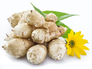 Jerusalem artichoke on a white background.