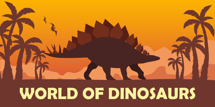 Banner World of dinosaurs. Prehistoric world. Stegosaurus. Jurassic period.