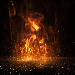 Nice fire with bokeh on a black background for banner, template, art projects.