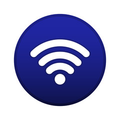 Wifi logo vector button, blue connect symbol isolated on white background.