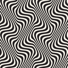 Wavy Lines Optical Illusion. Vector Seamless Black and White Pattern. © Samolevsky