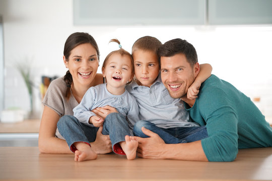 Portrait of happy family of four