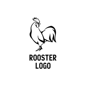 Black Rooster logo. Cock linear style illustration.
