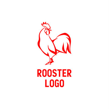 Red Rooster logo. Cock linear style illustration.