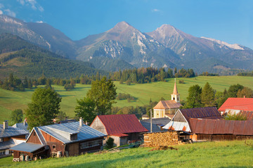 Fototapeta premium High Tatras - Belianske Tatry mountains and Zdiar village.