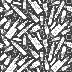 Vector icons of vape and accessories seamless pattern