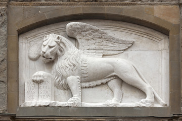 Venetian winged lion bas-relief in bergamo, Italy