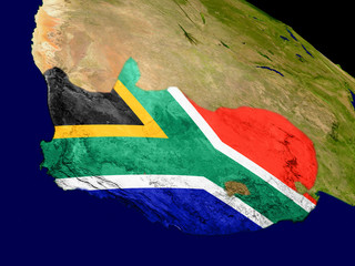 South Africa with flag on Earth