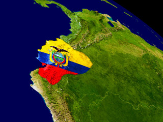 Ecuador with flag on Earth
