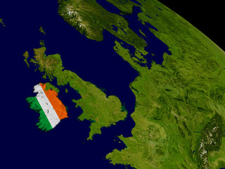 Ireland with flag on Earth