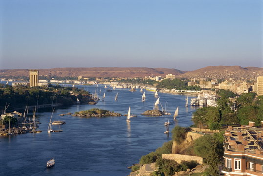 View from the New Cataract Hotel of the River Nile at Aswan, Egypt