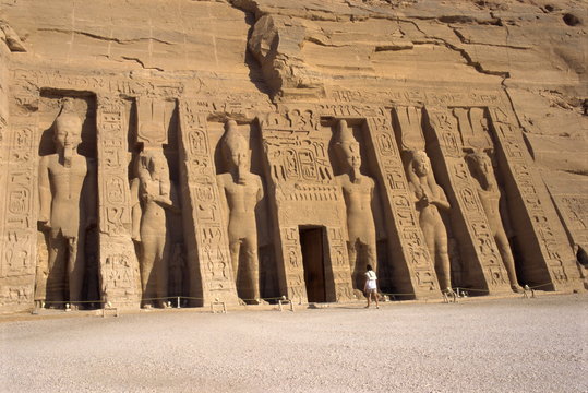 Temple of Hathor in honour of Nefertari, moved when the Aswan High Dam was built, Abu Simbel, Nubia, Egypt