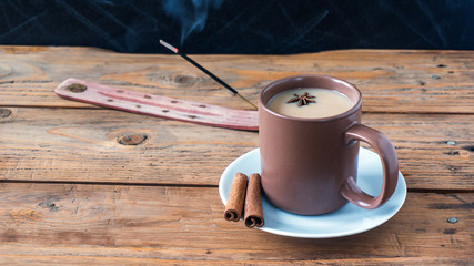 Traditional Indian black tea. Masala tea. Spiced tea with milk