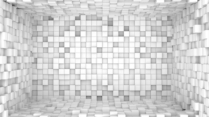 Room of extruded white cubes. Abstract 3D render