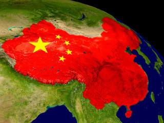 China with flag on Earth