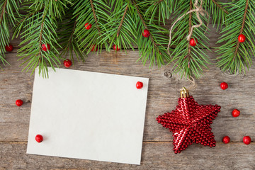 Fototapeta na wymiar Christmas decorations and blank card