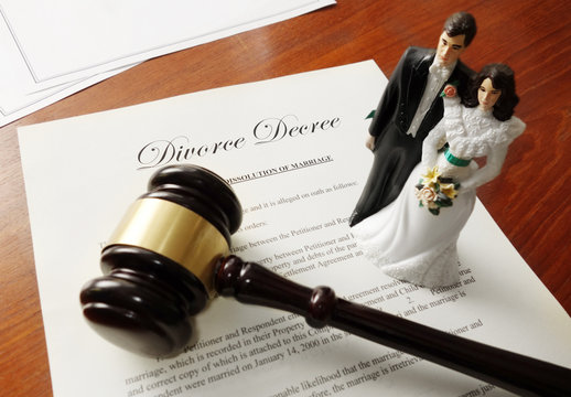 Divorce document gavel couple