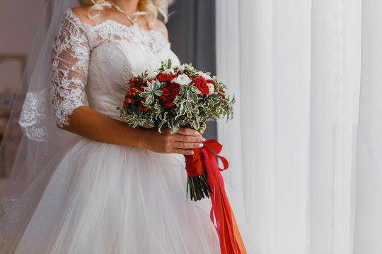 Bride Holding Original Red Wedding Bouquet