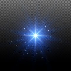 Christmas star. Glow light effect. Star burst with sparkles