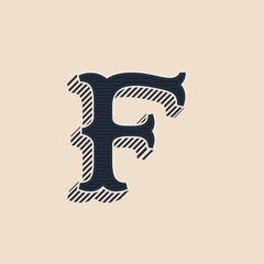 F letter logo in vintage western style with lines shadows.
