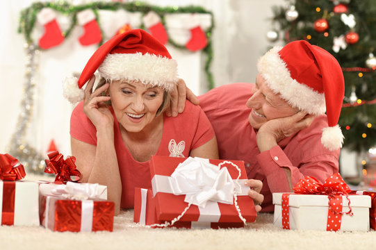 Senior couple celibrating Christmas 