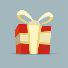Red gift for New Year of Christmas celebration. Vector flat icon design