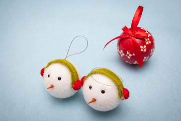 christmas tree and decorations on blue backgrounds