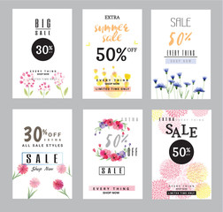 sale banners collection for social media banners, web design, shopping on-line,posters, email and newsletter designs, ads, promotional, letter, watercolor style, vector illustration