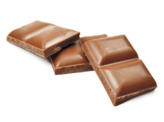 Chocolate pieces, isolated on white background.