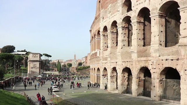 Colosseum during a sunny cold day in the center of Rome, Italy