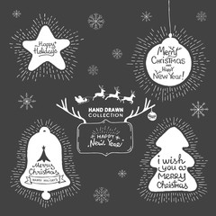 Holiday and Christmas hand drawing greeting card set.