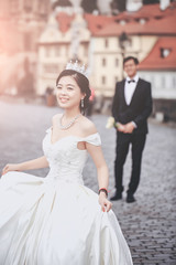 Chinese cute young newlyweds