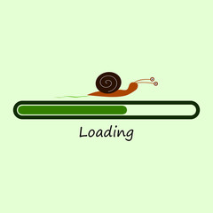 Slow progress loading bar with snail. Isolated vector illustration.