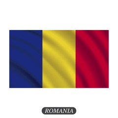 Waving Romania flag on a white background. Vector illustration