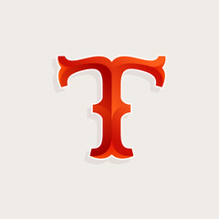 T letter logo in elegant circus faceted style.