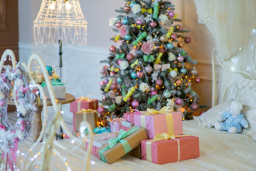 Christmas interior in pastel colors