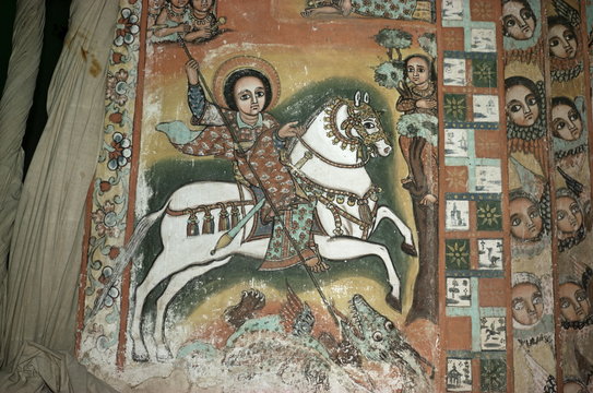 St. George and Dragon, Uran Kidane Meherate church, Zege Peninsula, Lake Tana, Ethiopia