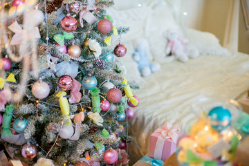 Christmas interior in pastel colors
