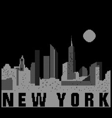 Manhattan night skyline Stylized in black and white